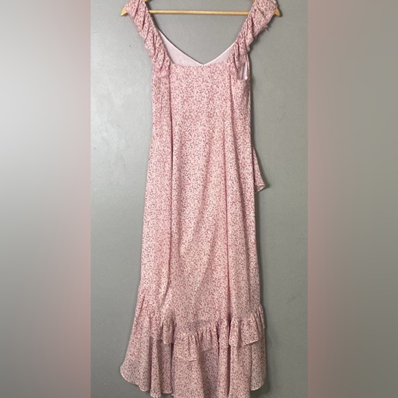 Stunning LOVESHACKFANCY SILK Maeve Dress Floral Chiffon Midi Dress in Rouge Pink - Picture 13 of 13